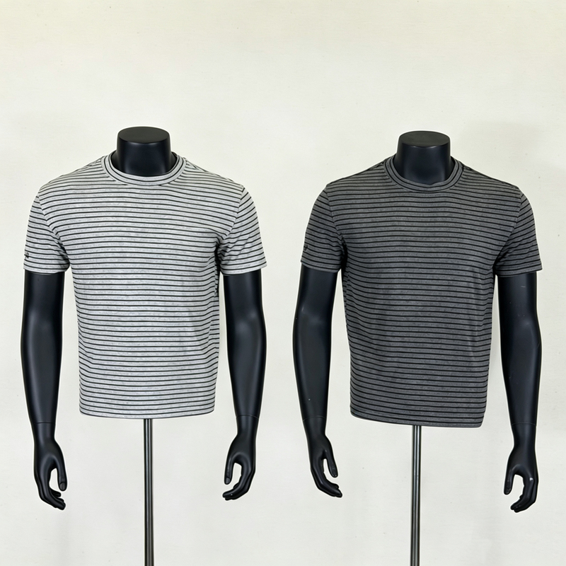 (New Product in Stock) Jgone Original Shibuya Message Striped T-Shirt Slim Fit Short Sleeve Dark Gray Light Gray Makes the Head Look Smaller
