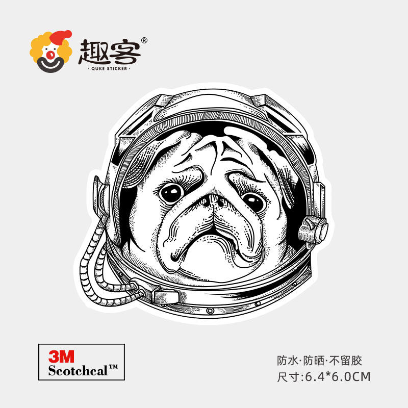 Space dog sticker Traveller notebook boarding box sticker ski surf sticker waterproof 3M sticker