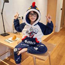 Ottman Childrens pyjamas with gapped Thickened Coral Suede Cartoon Little Boy Baby Warm Flannel Suede Home
