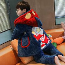 New three-layer clip cotton flannel Childrens winter thickened section Boy Sleeping Clothing Cartoon Parent-child Home Suit Suit