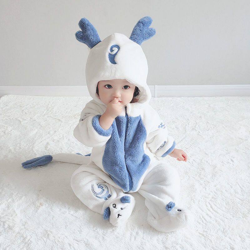Newborn Baby Clothes Spring Autumn Baby Conjoined Clothing Flannel Warm Cute Super Cute Out To Suit Children's Home Clothes 