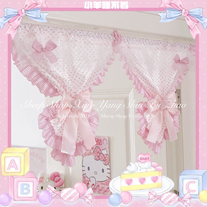 【Little Sweet Peach】Little Sheep Can'T Sleep Original Shop Owner Recommended Cute Lace Trim Door Curtain Cabinet Curtain Short Curtain Window Curtain 【Little Sweet Peach】Little Sheep Can'T Sleep Original Shop Owner Recommended Cute Lace Trim Door Curtain Cabinet Curtain Short Curtain Window Curtain