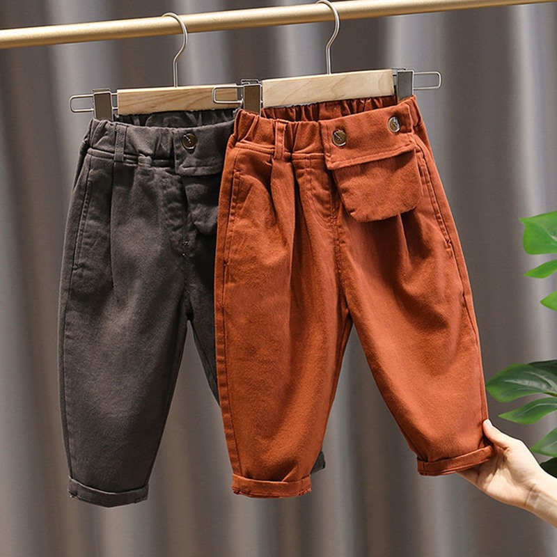 Children's clothing boys spring and autumn casual pants 2021 new boys' trousers children's autumn and winter models plus velvet warm dad pants