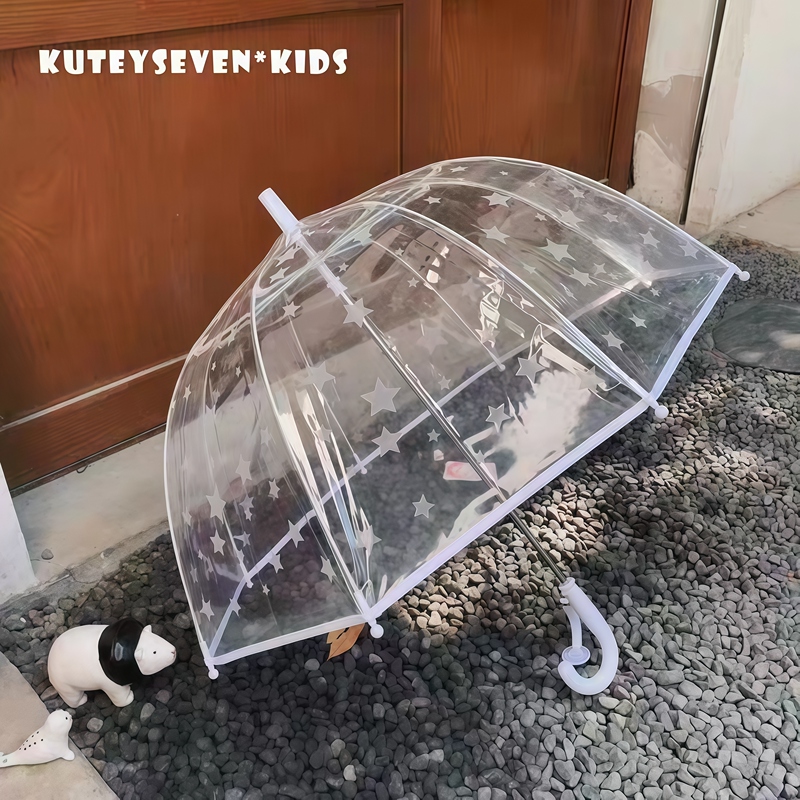 Stars Decorated Transparent Umbrella for Children Aged 3-8 Years Old, Kindergarten High-Definition Transparent Umbrella ins Long-Handled Umbrella Straight Umbrella