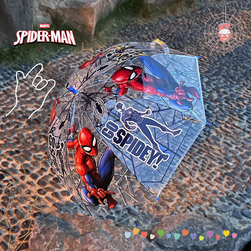 Children's Umbrella Cartoon Transparent Umbrella for Boys and Girls Automatic Umbrella Kindergarten Primary School Students Baby Long Handle Spiderman Umbrella