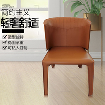 Italian style minimalist saddle leather saddle leather backrest armchair sales floor cafeterie cafe dining chair designer single chair