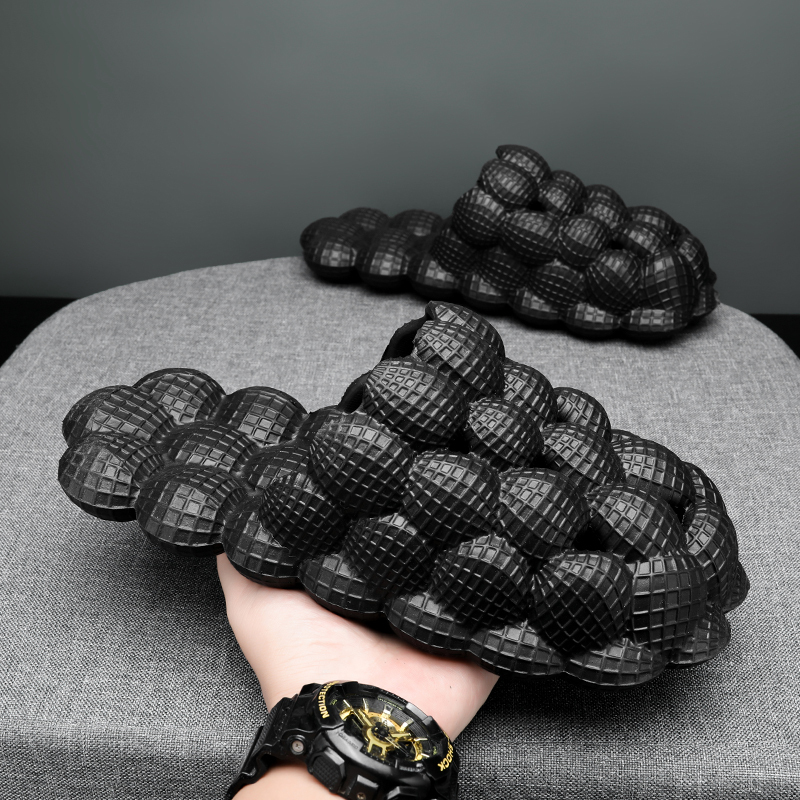 Women's Lychee-Patterned Slippers, Unique Home Slippers, Closed-Toe Shoes, Solid Color, Thick-Soled Trendy Shoes, Round Ball Fashion, Large Size