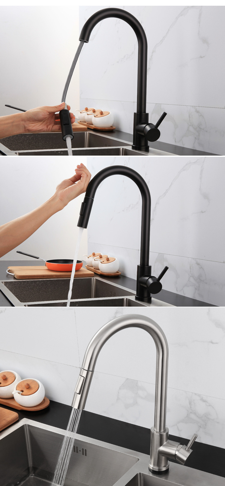 rửa tay cảm ứng Vòi cảm ứng nhà bếp bằng thép không gỉ 304 Vòi cảm ứng kiểu kéo ra chạm vòi nước tự động thông minh vòi lavabo cảm ứng vòi cảm ứng