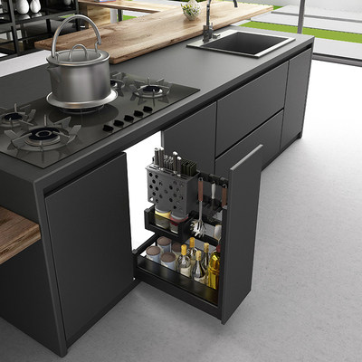 K&B all aluminum seasoning basket pull-out damping seasoning basket aluminum alloy cabinet pull basket drawer type chopstick basket