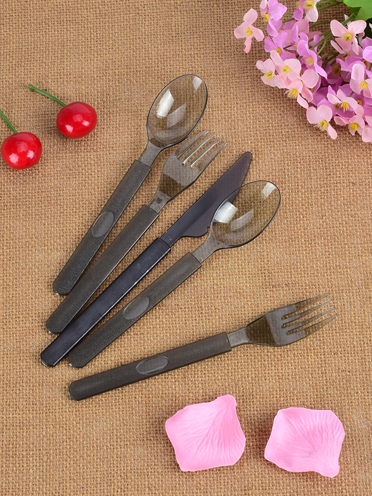 <!--一次性叉子透明西餐刀叉勺套装轻食蛋糕汤勺子食品级塑料牛排刀叉-->