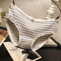 Sweet girl cotton fabric panties Feminine low waist fashion striped Lace edge comfortable briefs cotton crotch