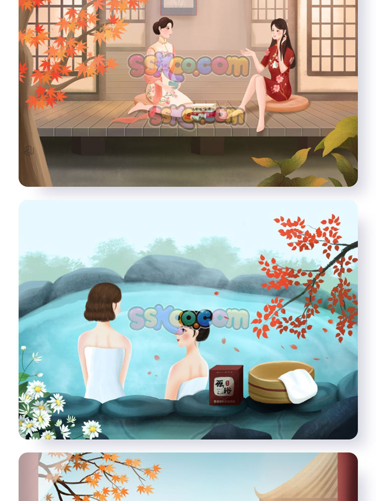 小清新民国旗袍女性人物养生插图插画封面背景PSD设计素材模板插图14