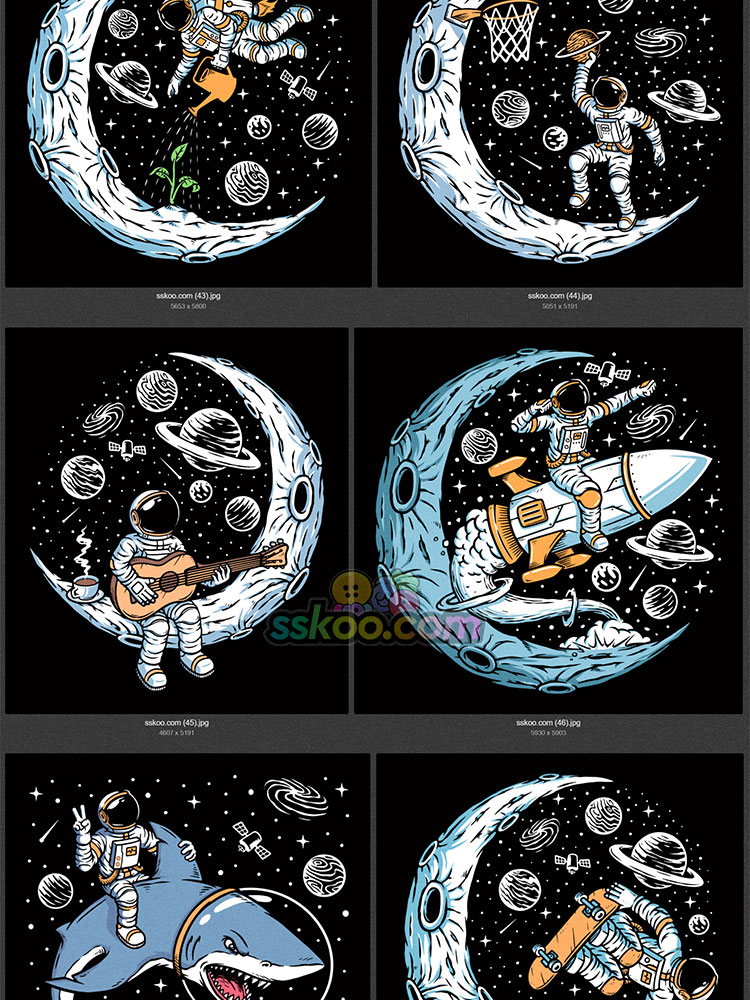 手绘星球宇宙宇航员太空探险外星人插画潮流印花图案矢量设计素材插图12