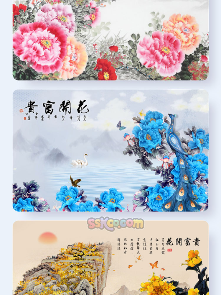 花开富贵牡丹国花国潮中国壁画门画年画插画PSD设计素材模板插图16