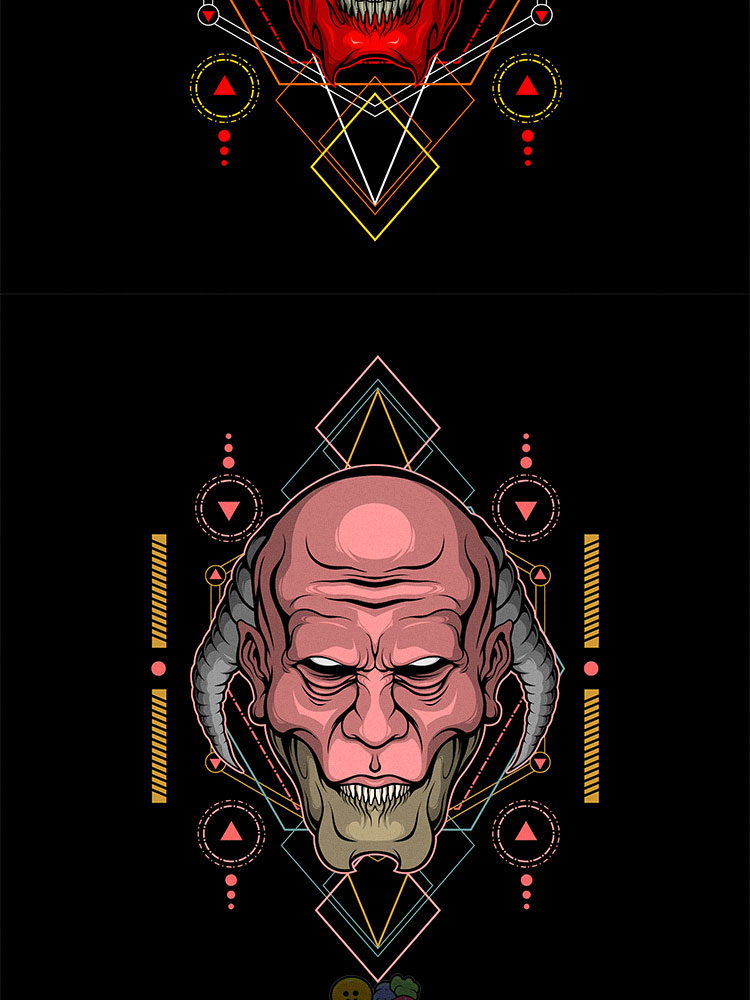 复古鬼神游戏卡通炫彩头像贴纸插画矢量AI手绘EPS设计素材模板插图3