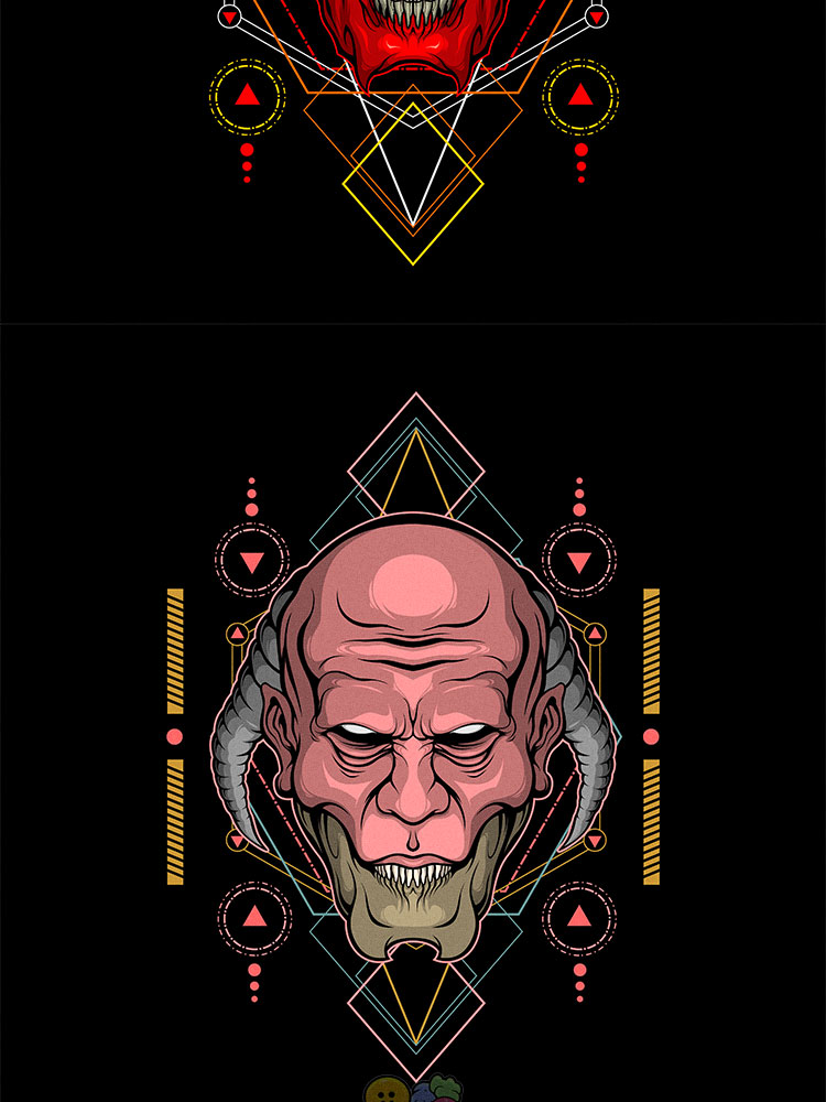 复古鬼神游戏卡通炫彩头像贴纸插画矢量AI手绘EPS设计素材模板插图3