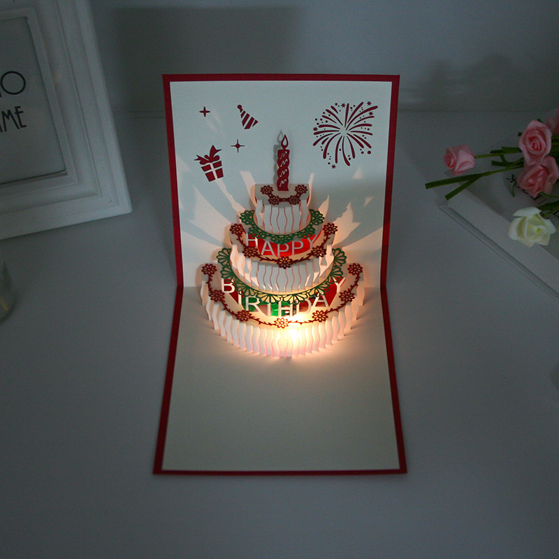 Three-dimensional birthday greeting card can bring music 3D paper carving Korean creative Can be customized in batches of employee business cards