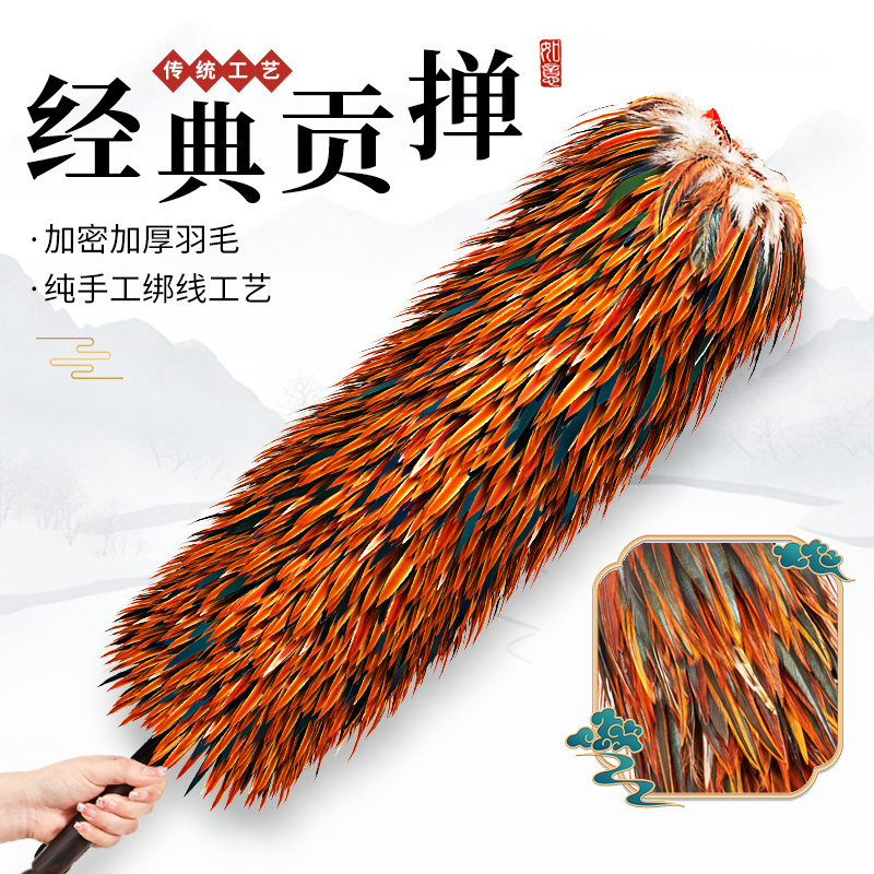Natural Pure Handmade Real Feather Duster for Dust Removal, Indoor Household Anti-Static Feather Duster, Old-Fashioned High-End Telescopic