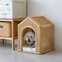 Japanese-style rattan pet nest cat kennel universal ins style Pomeranian small cat and dog rattan bed for all seasons