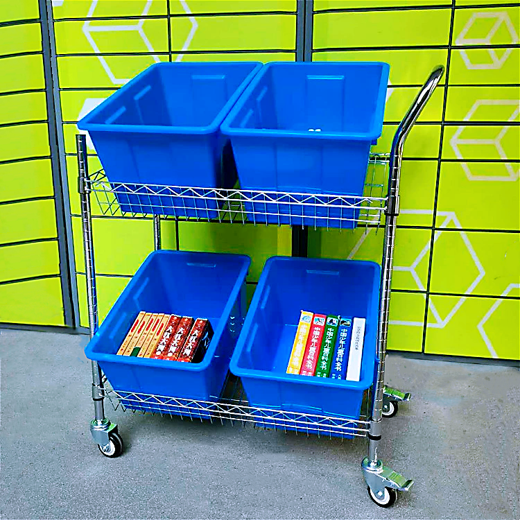 Electric Commercial Bevel Sorting Car Warehouse Pickup Truck Logistics Express Delivery Mute Accessories Weekly Transfer Car Plated Chrome Wire Mesh Cart