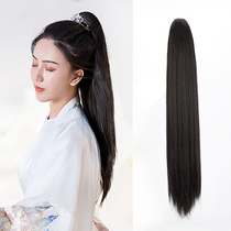  Hanfu wig ponytail grip clip straight hair female costume Mens ancient style knight bun cos film and television high ponytail shape