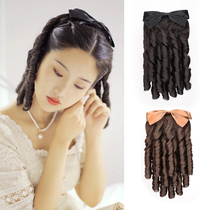  Ponytail wig Female Hanfu Republic of China style retro princess roll bow court curly hair White Xiuzhu Roman roll wig
