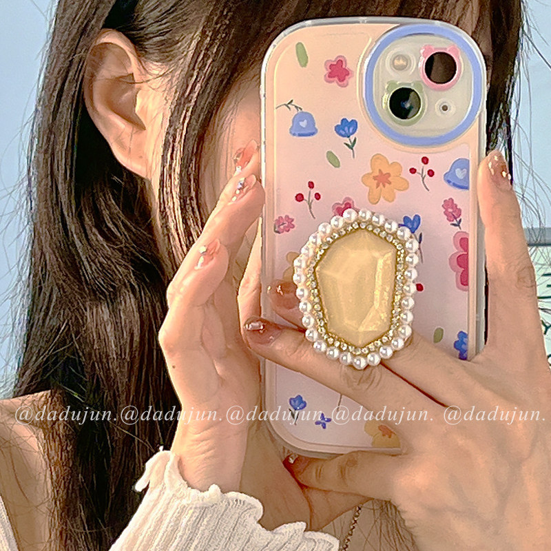 Japan, South Korea, Japanese floral pearl gem bracket is suitable for Apple 13promax mobile phone case 12 new 11 net red same style xr niche girl xsmax temperament goddess xs advanced protective cover tide