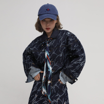 DNT Han Huohuo tailoring unique style special process burning flower mesh yarn stitching denim jacket New