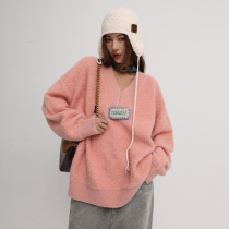 DNT Han Huohuo who can not love marshmallow soft and glutinous touch thick and warm solid color V-neck sweater