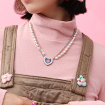 Ahania X DNT Han Huohuo everything can wear half Pearl half titanium steel design sense small flower stack necklace