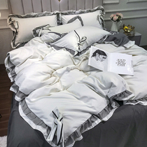 Pure colour four sets of pure cotton all-cotton European style ins princess wind lace lace bedside bed linen bed bedding