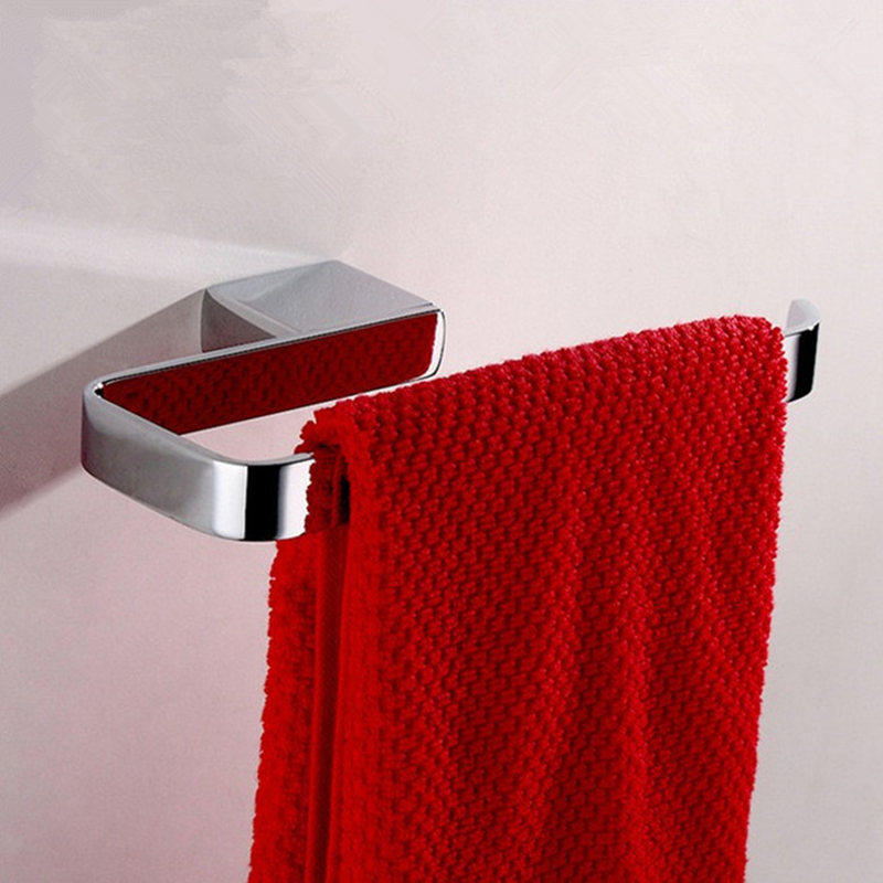 All copper solid ring hanging towel hook bathroom hardware pendant towel single rod bright bath towel hanger chrome-plated hole