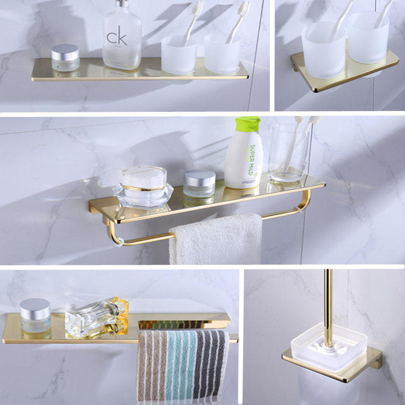 German bathroom full copper gold multi-functional shelf towel rack toilet brush mouthwash double cup contemporary bathroom hanger