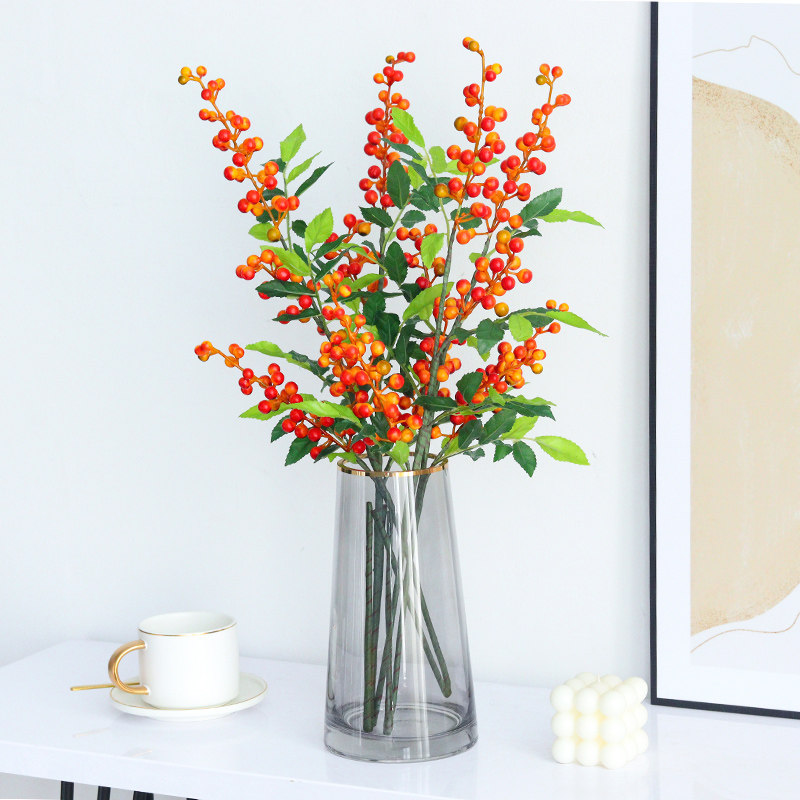 Nordic Light Extravaganza Flowers Art Pendulum Pieces Berries Simulation Flower Living Room TV Cabinet Glass Bottle Decorated Flower Arrangement Furnishing