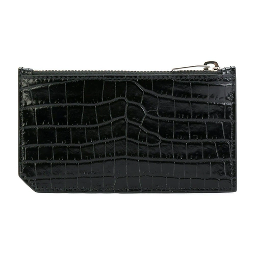 YSL/圣罗兰 Черный кожаный картхолдер с молнией, маленькая сумка клатч, с печатью вашего логотипа, крокодиловый принт