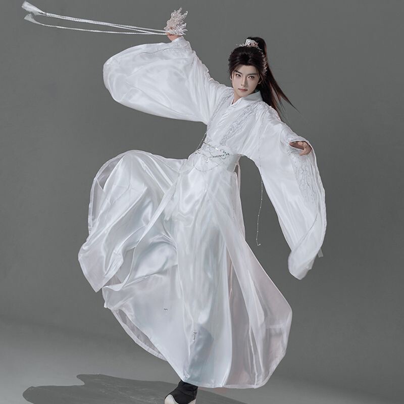 Authentic Original【Extremely White】Wei-Jin Hanfu White Unisex Summer Embroidered Ancient Style Fairy Tale Flowing Cosplay Costume Authentic Original【Extremely White】Wei-Jin Hanfu White Unisex Summer Embroidered Ancient Style Fairy Tale Flowing Cosplay Costume