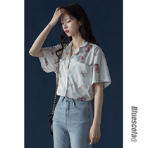 Sweet cool girl antique sense Harajuku style angel printed short-sleeved top Korean design sense sweet student shirt trend