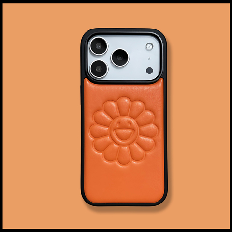Embossed Smiley Flower Leather Diary with Lanyard Strap iPhone Case