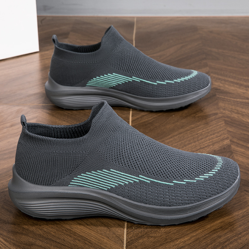 Slip-On Fly-Knit Sneakers for Men, All-Black Knit Work Shoes for Women, Red Sock Shoes, Zodiac Year Slip-On Shoes