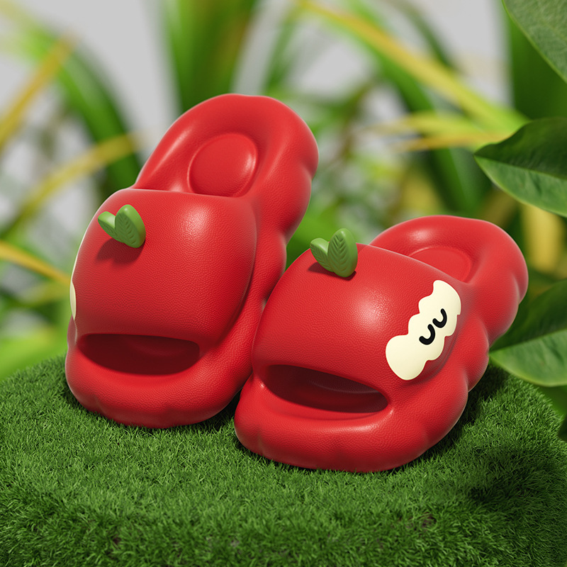 Cute 3D Apple Parent-Child Slippers New Model Boys' Thick-Soled Non-Slip Soft-Soled Baby Girls' Indoor Children's Sandals