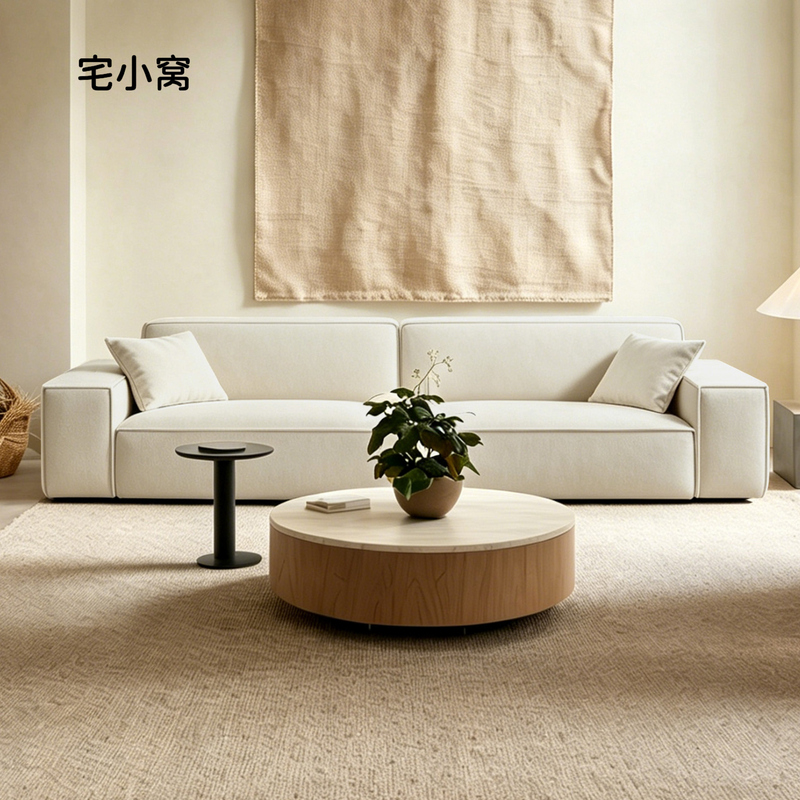 Modern Living Room Lazy Sofa in Off-White Color, Modular Design, with Tofu Block Shape and Masha Matte Fabric, Suitable for Two People Modern Living Room Lazy Sofa in Off-White Color, Modular Design, with Tofu Block Shape and Masha Matte Fabric, Suitable for Two People