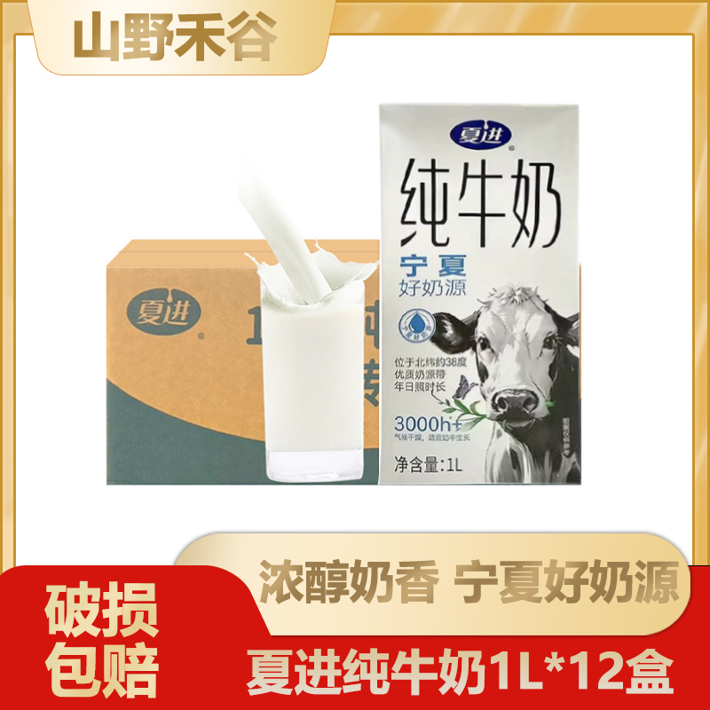 Xiajin 1L*12 Bottles of Pure Milk, Whole Box, Large Bottle, Family Pack, Breakfast Full-Fat Milk, Ningxia Milk, for Baking and Commercial Use