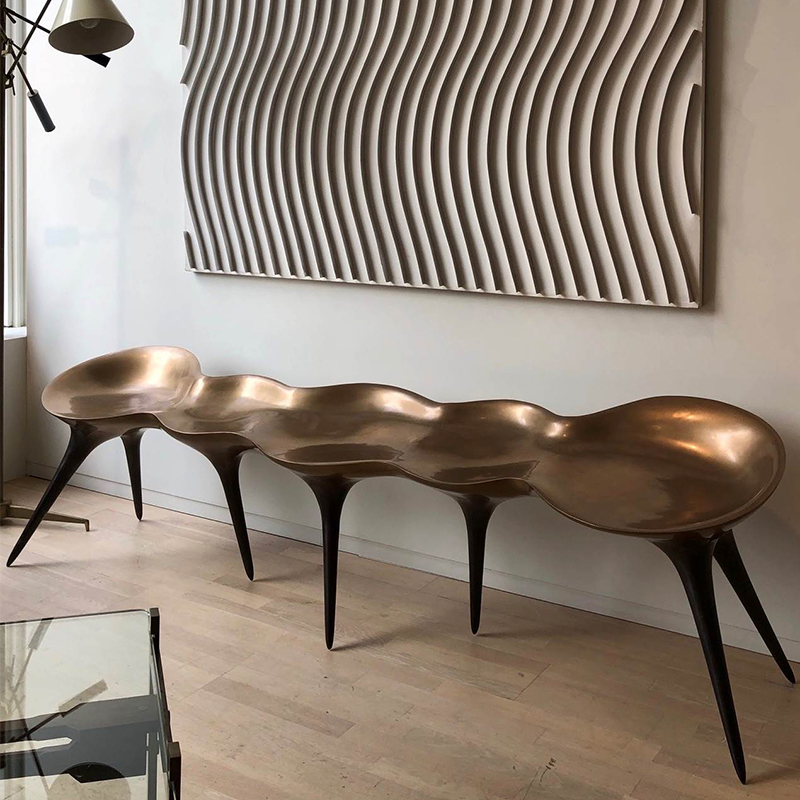 Nordic designer creative fiberglass bench personality molecule cast copper long leisure chair hotel model room