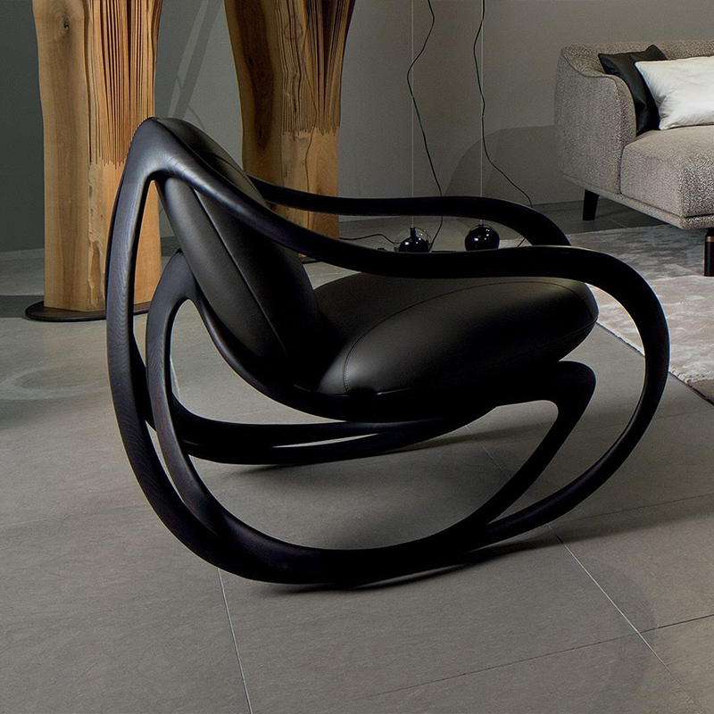 Nordic designer chair creative heart-shaped solid wood soft bag chair personality special-shaped rocking chair model room lazy reclining chair