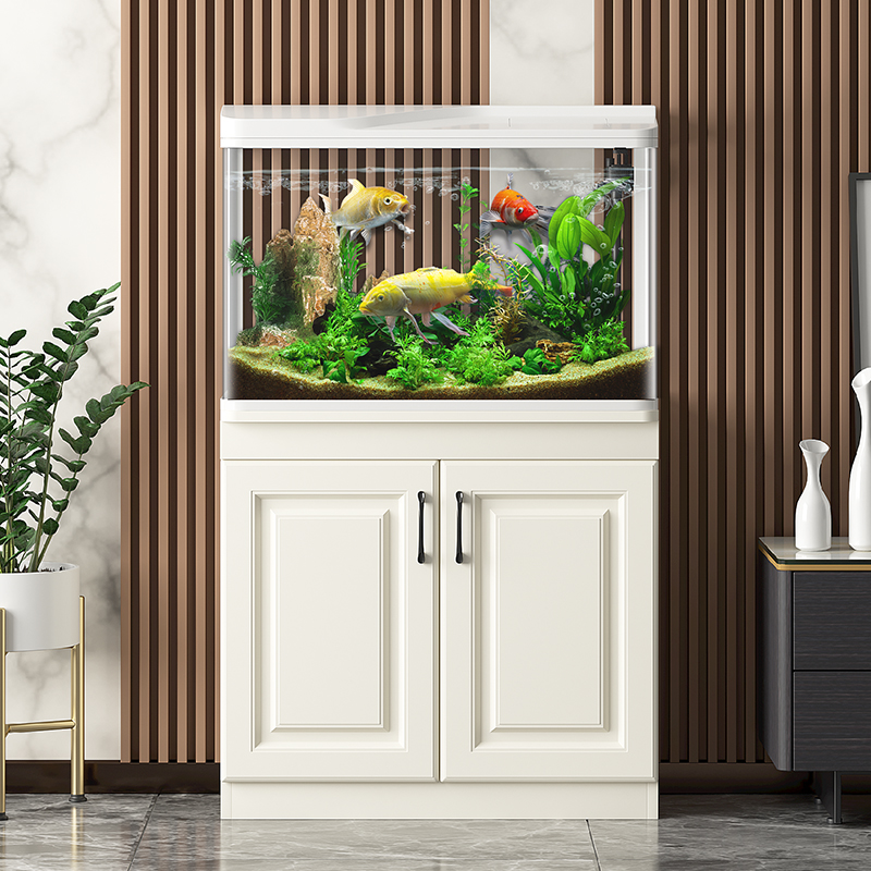 Zhenwei hot bending goldfish tank living room small and medium-sized new home floor-to-ceiling landscaping with cabinet vertical aquarium
