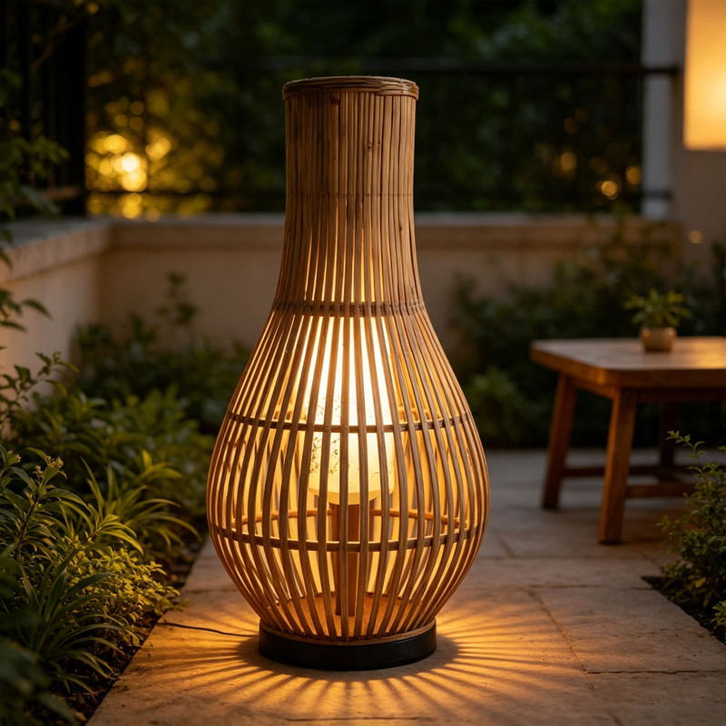 New Chinese-Style Vase-Shaped Bamboo Floor Lamp, Zen-Style Living Room, Bedroom, Tea Room, Folk Night Light, Hand-Woven Atmosphere Lamp