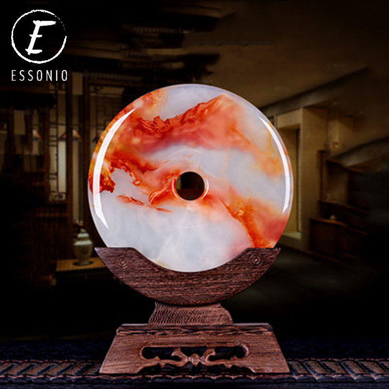 ESSONIO Red Flower jade jade wall Ping buckle piece of living room basalt decoration study Joe new home gift