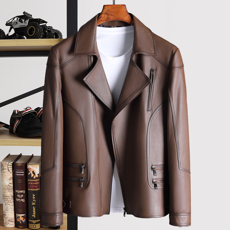 Heavy Locomotive Genuine Leather Leather Clothing Male short Neckline Head Layer Bull Leather Jacket Fashion Casual Monolayer Leather Men Dress Jacket Autumn