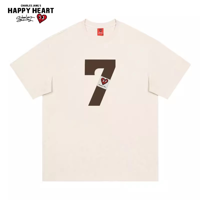 Charles Heart Digital Life Lucky Number Short Sleeve T-Shirt for Men 2026 Summer New Loose Fit Pure Cotton Couple's T-Shirt