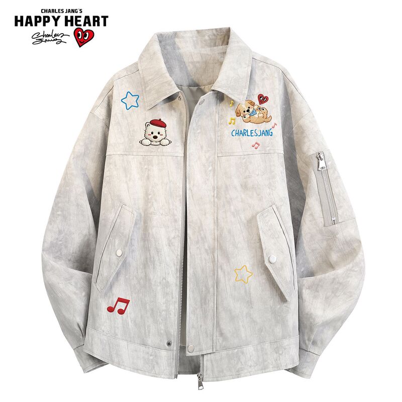 Charles Heart American Music Note Puppy Tie-Dye Lapel Jacket Unisex Spring and Autumn Trendy Loose Casual Jacket Charles Heart American Music Note Puppy Tie-Dye Lapel Jacket Unisex Spring and Autumn Trendy Loose Casual Jacket